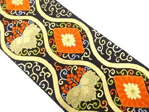 アンティーク 立涌に菊・桐唐草模様織り出し袋帯(着用可)